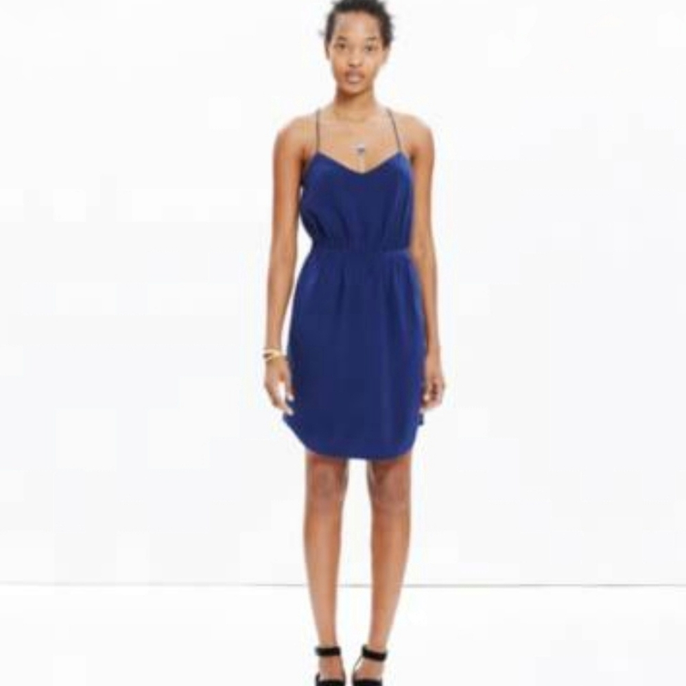 Madewell Navy Silk Starview Cami Dress with Pockets